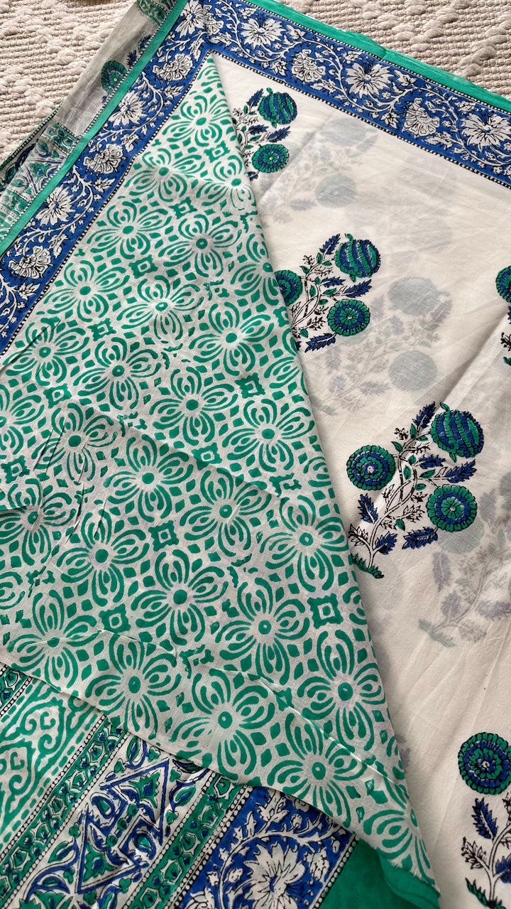 BAGRU HAND BLOCK PRINTED SOFT MULMUL COTTON SAREE- 065