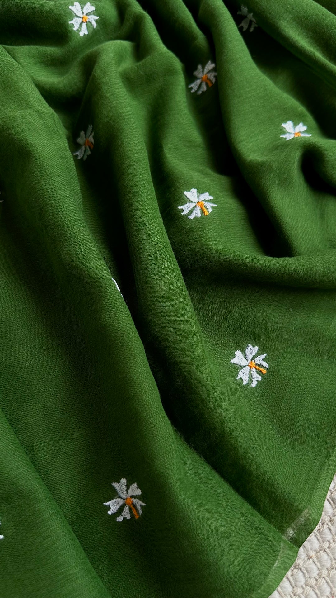 SHIULI - FOREST GREEN SUPER SOFT MUL COTTON SAREE (DISPATCH TIME - 7 TO 10 DAYS)