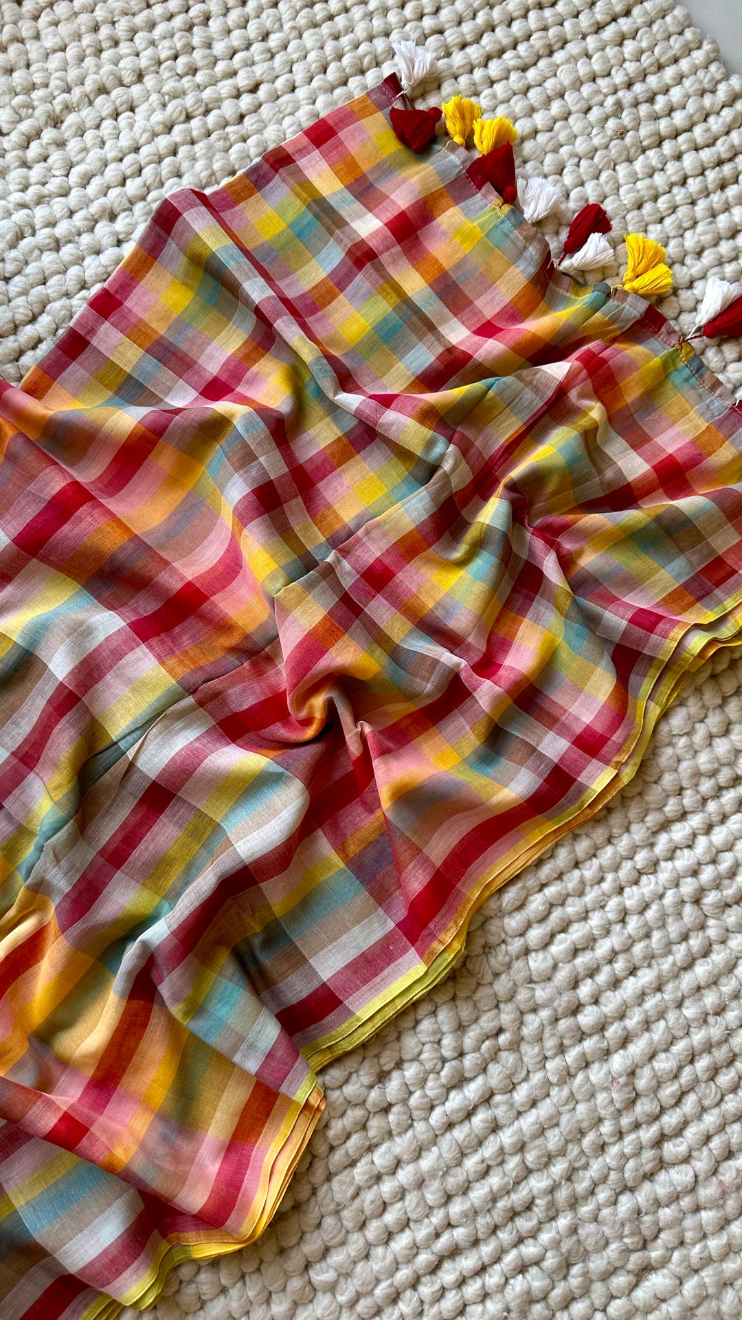 HANDWOVEN MULTICOLOUR CHECKERED MULMUL COTTON SAREE - 04 (DISPATCH TIME - 7 TO 10 DAYS)