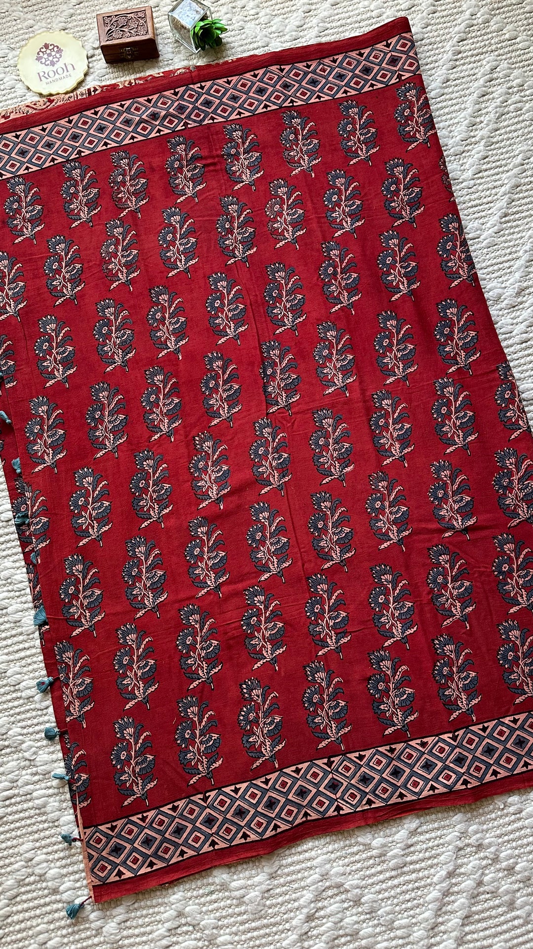 PREMIUM AJRAKH HAND BLOCK PRINTED PURE SOFT COTTON SAREE- 001