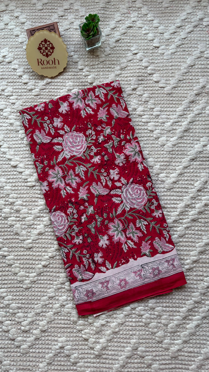 BAGRU HAND BLOCK PRINTED SOFT MULMUL COTTON SAREE- 107 (DISPATCH TIME - 5 TO 7 DAYS)