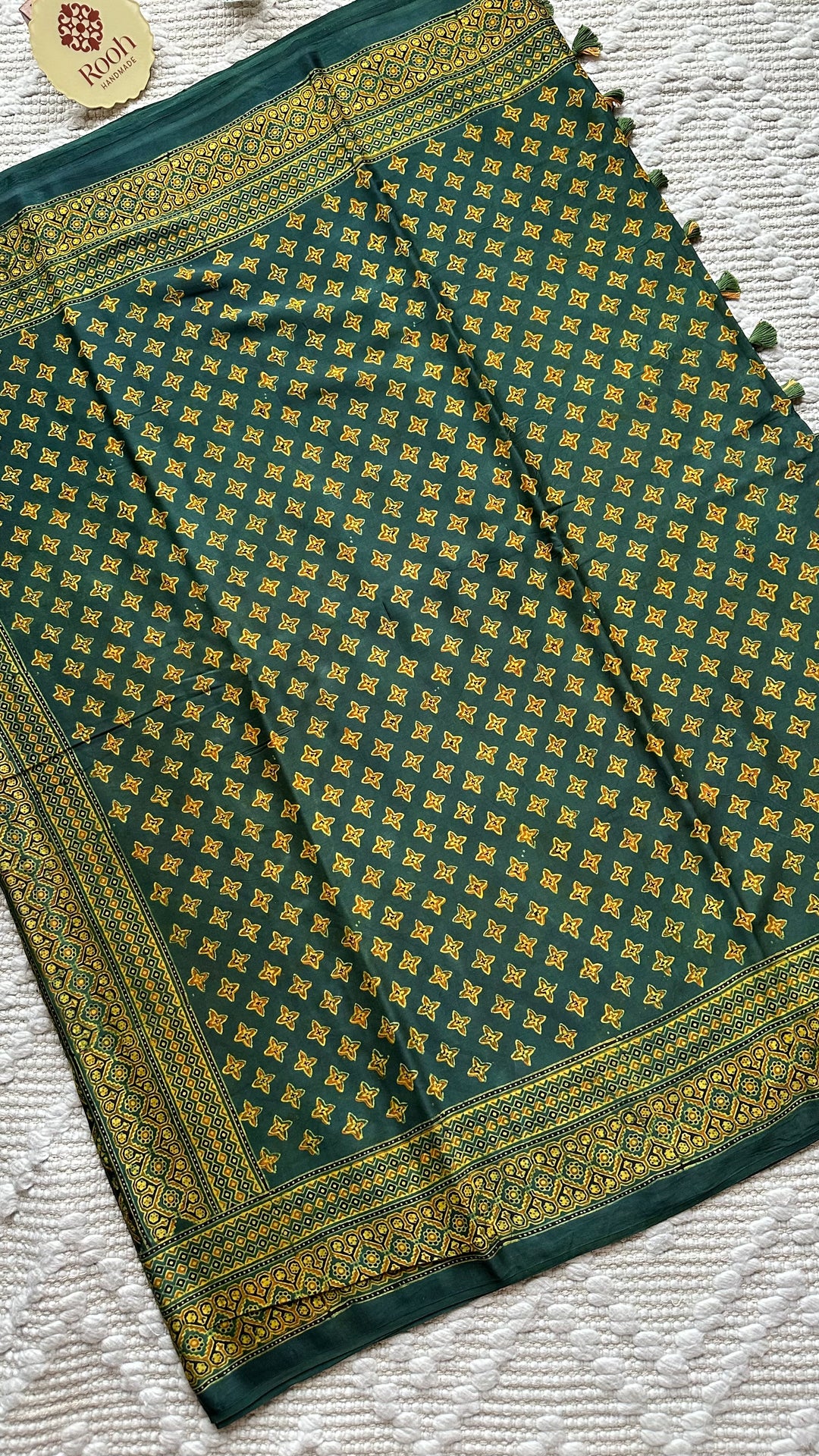 STARS IN THE FOREST - PREMIUM AJRAKH HAND BLOCK PRINTED MODAL SILK SAREE
