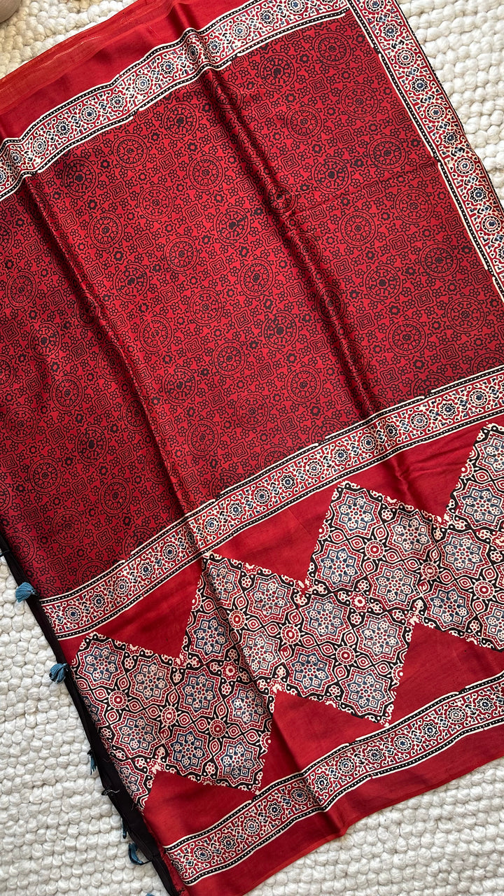 ROOH EXCLUSIVES- AJRAKH HAND BLOCK PRINTED PREMIUM MODAL SILK SAREE 22