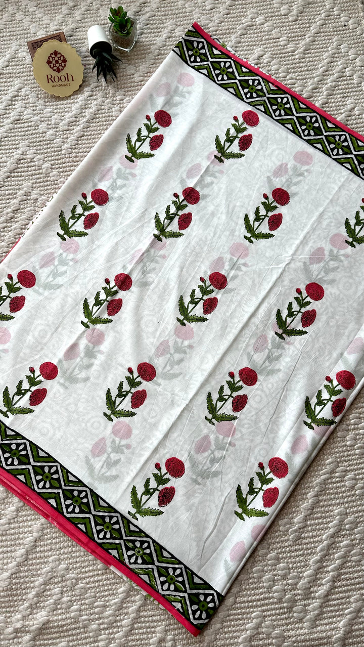 BAGRU HAND BLOCK PRINTED SOFT MULMUL COTTON SAREE- 066