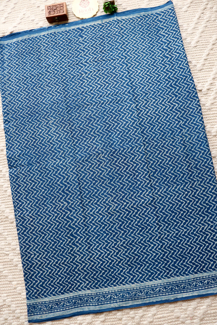 AKOLA INDIGO HAND BLOCK DABU PRINTED SOFT MULMUL COTTON SAREE- 023