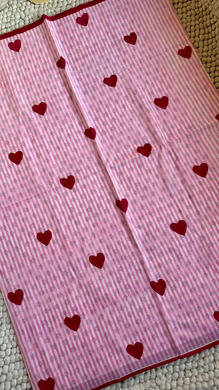 SANGANERI HAND BLOCK PRINTED SOFT MULMUL COTTON SAREE- CANDID HEARTS