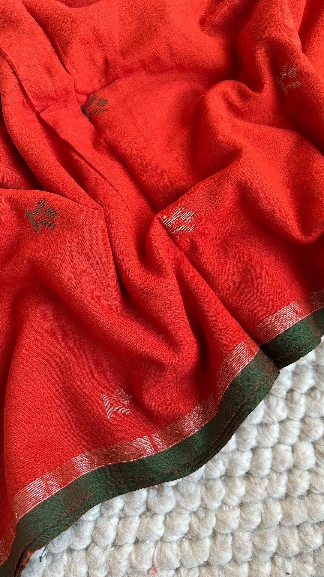 PREMIUM NEEDLE WORK JAMDANI HANDWOVEN AND HANDSPUN COTTON SAREE - RUST ORANGE