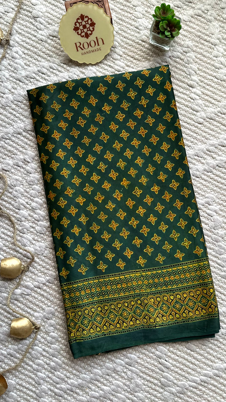 STARS IN THE FOREST - PREMIUM AJRAKH HAND BLOCK PRINTED MODAL SILK SAREE