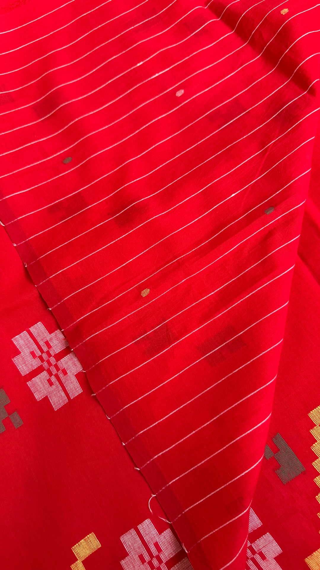 PREMIUM NEEDLE WORK JAMDANI HANDWOVEN COTTON SAREE - CLASSIC RED