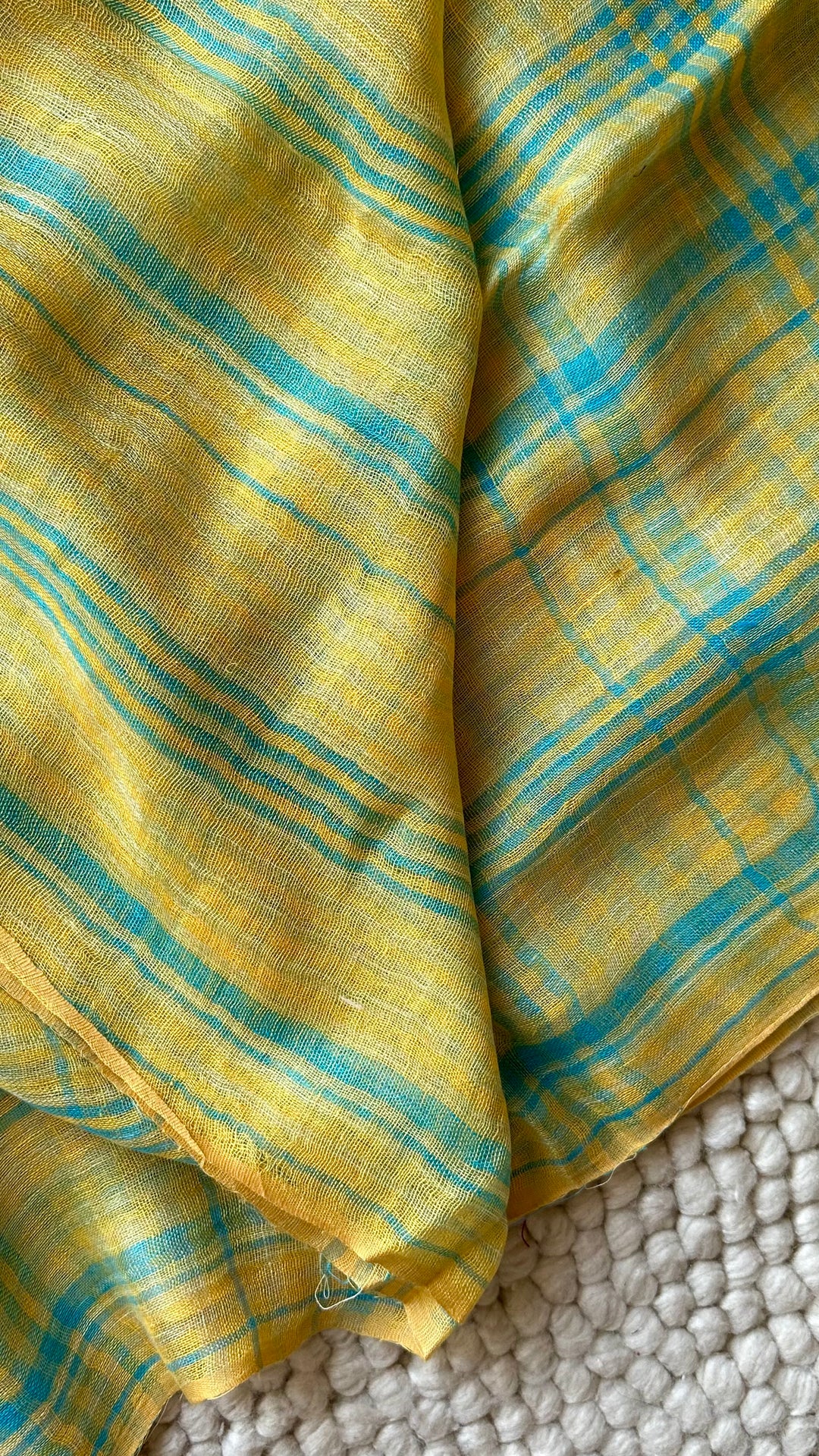 Multi Colour Checked Pure Handwoven Linen Saree - 005