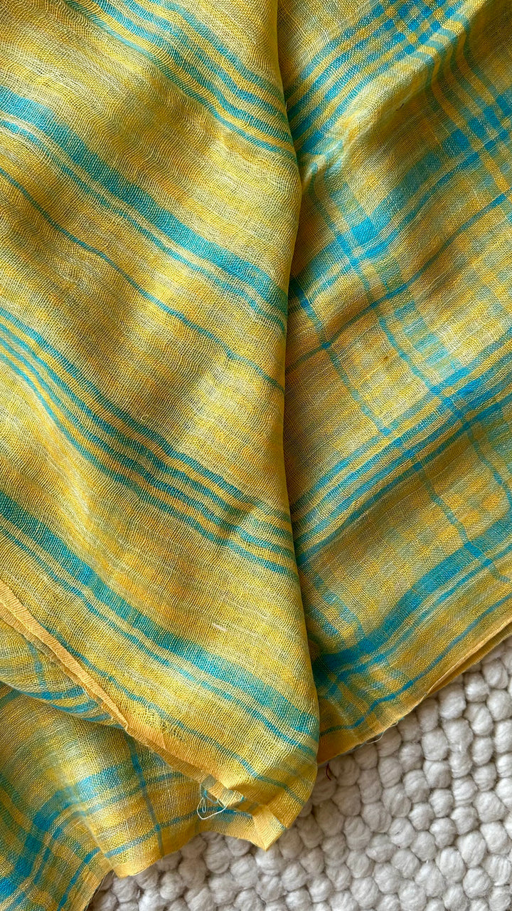 Multi Colour Checked Pure Handwoven Linen Saree - 005