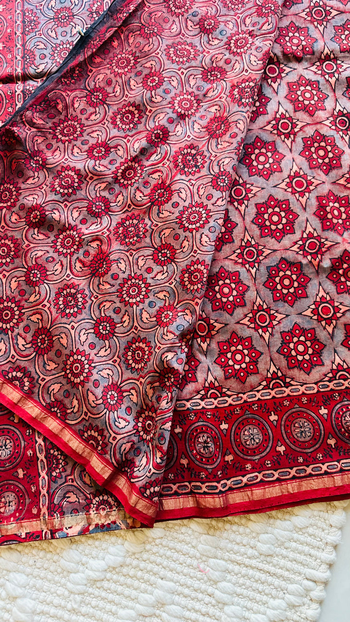 LALEEMA - AJRAKH HAND BLOCK PRINTED CHANDERI SILK COTTON SAREE