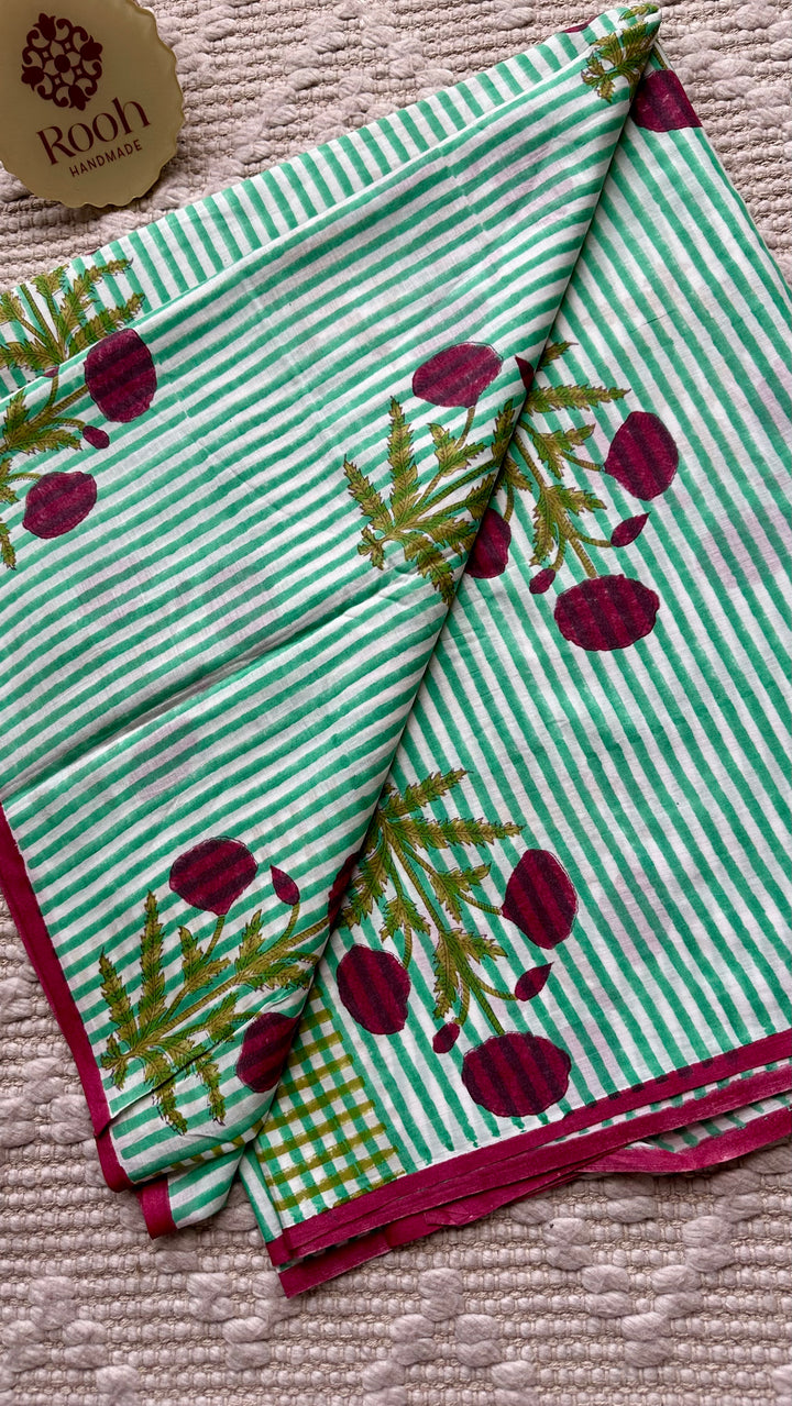 SANGANERI HAND BLOCK PRINTED SOFT MULMUL COTTON SAREE- 019