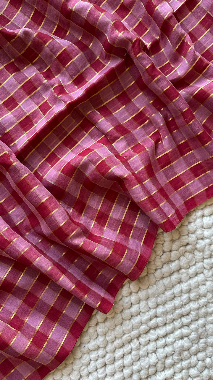 HANDWOVEN MULTICOLOUR CHECKERED MULMUL COTTON SAREE - 01 (DISPATCH TIME - 5 TO 7 DAYS)