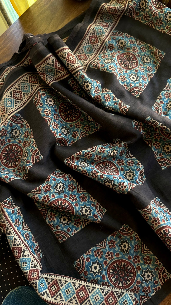 PREMIUM AJRAKH HAND BLOCK PRINTED PURE SOFT COTTON SAREE- 008