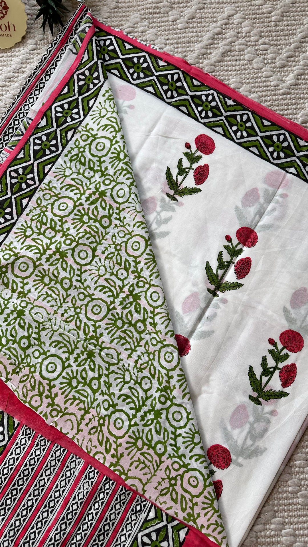 BAGRU HAND BLOCK PRINTED SOFT MULMUL COTTON SAREE- 066