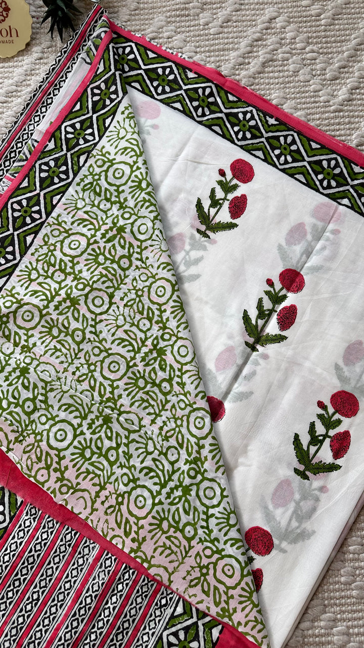BAGRU HAND BLOCK PRINTED SOFT MULMUL COTTON SAREE- 066