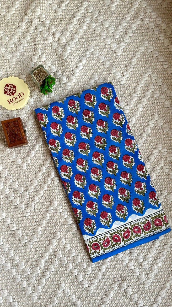 BAGRU HAND BLOCK PRINTED SOFT MULMUL COTTON SAREE- 023