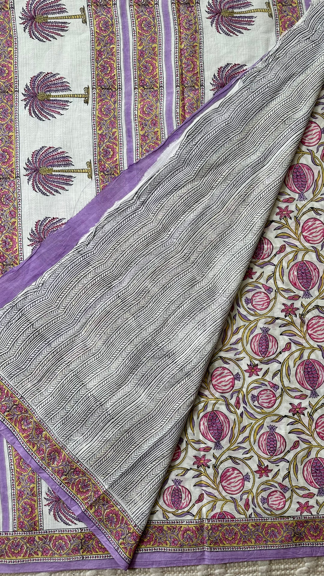 SANGANERI HAND BLOCK PRINTED SOFT MULMUL COTTON SAREE- 014