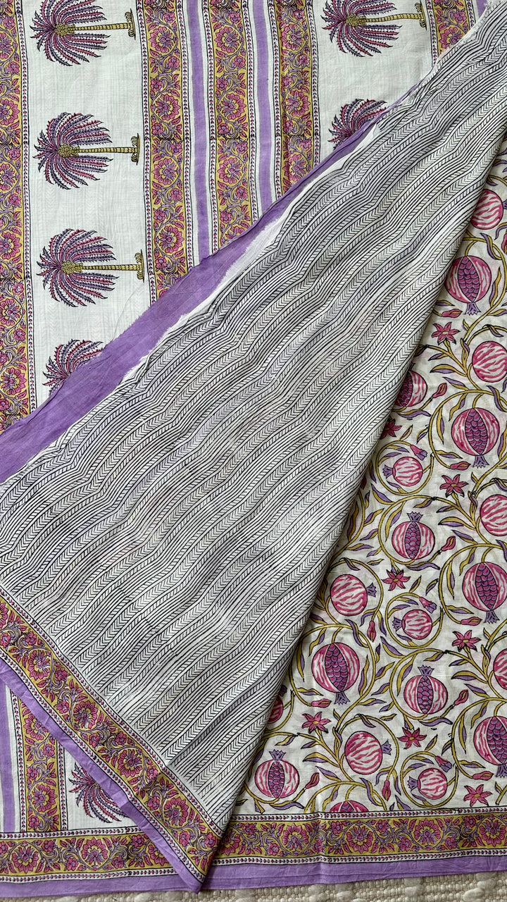 SANGANERI HAND BLOCK PRINTED SOFT MULMUL COTTON SAREE- 014