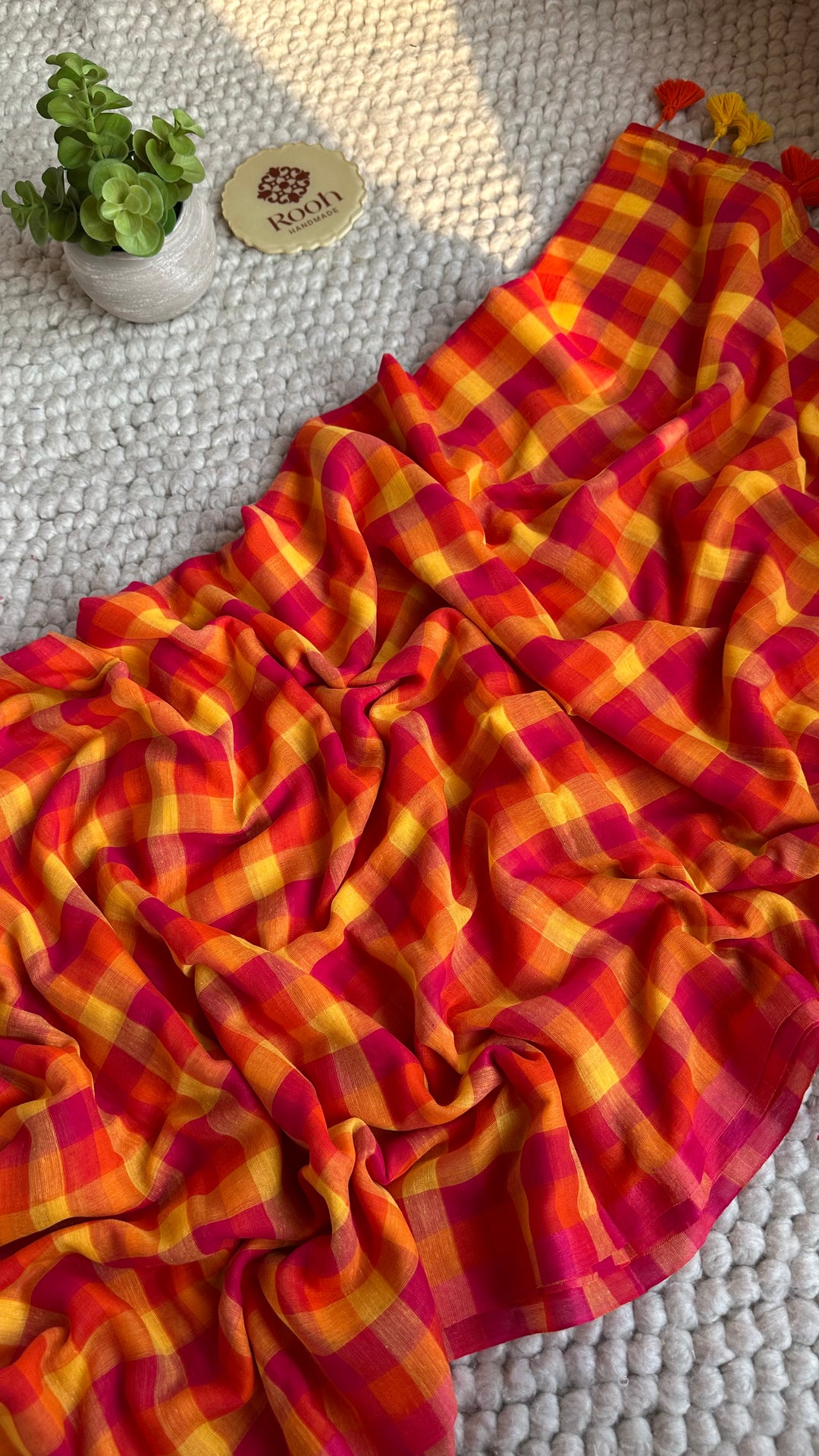 MULTICOLOUR CHECKS PURE SUPER SOFT MULMUL COTTON SAREE - 015