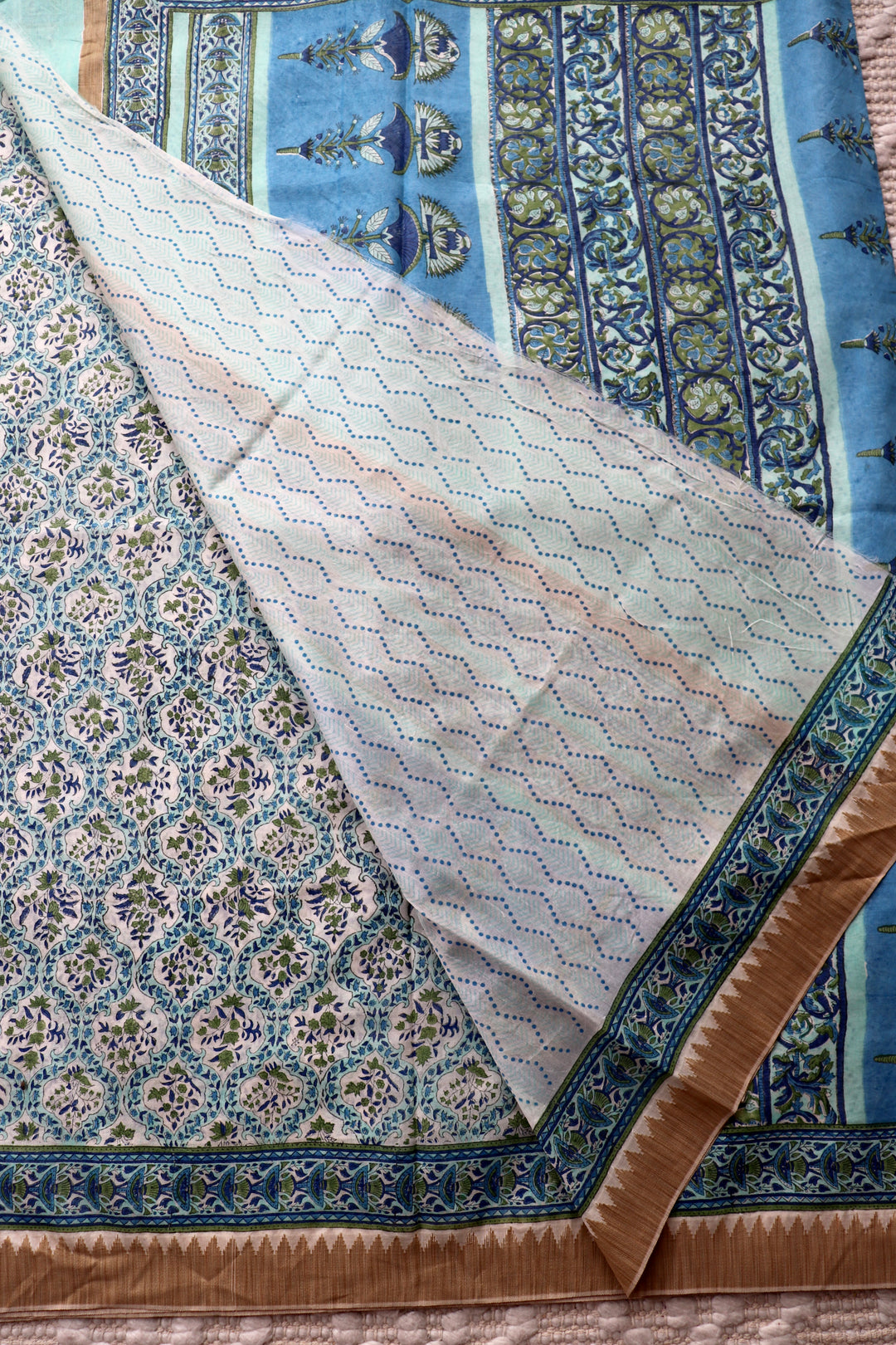 SANGANERI HAND BLOCK PRINTED SILK COTTON SAREE- 006