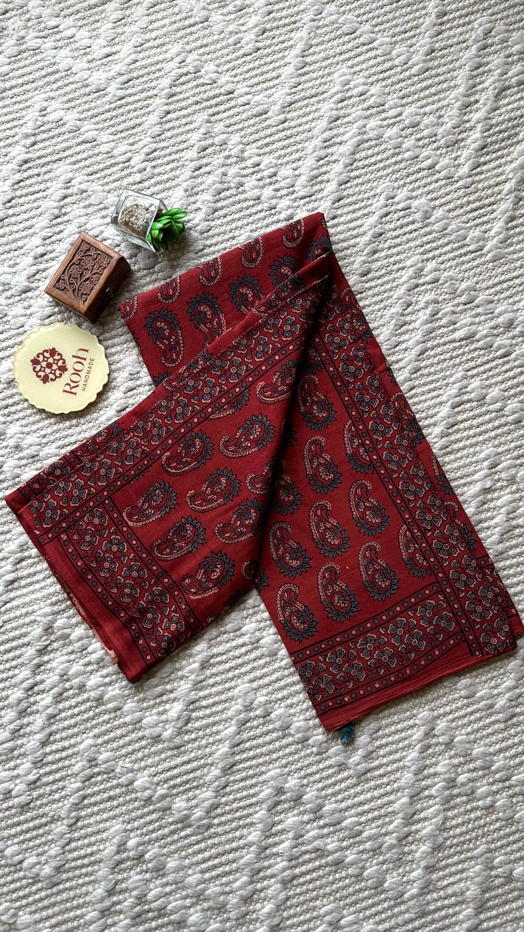 PREMIUM AJRAKH HAND BLOCK PRINTED PURE SOFT COTTON SAREE- 003