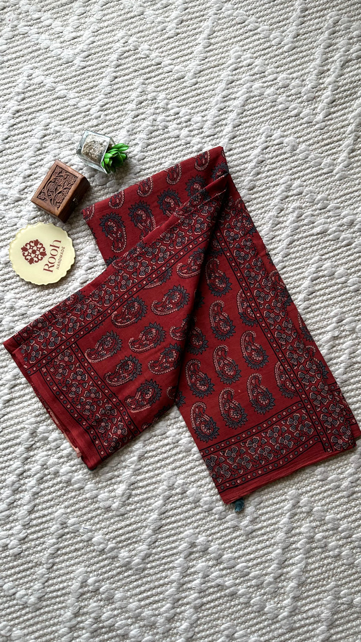 PREMIUM AJRAKH HAND BLOCK PRINTED PURE SOFT COTTON SAREE- 003
