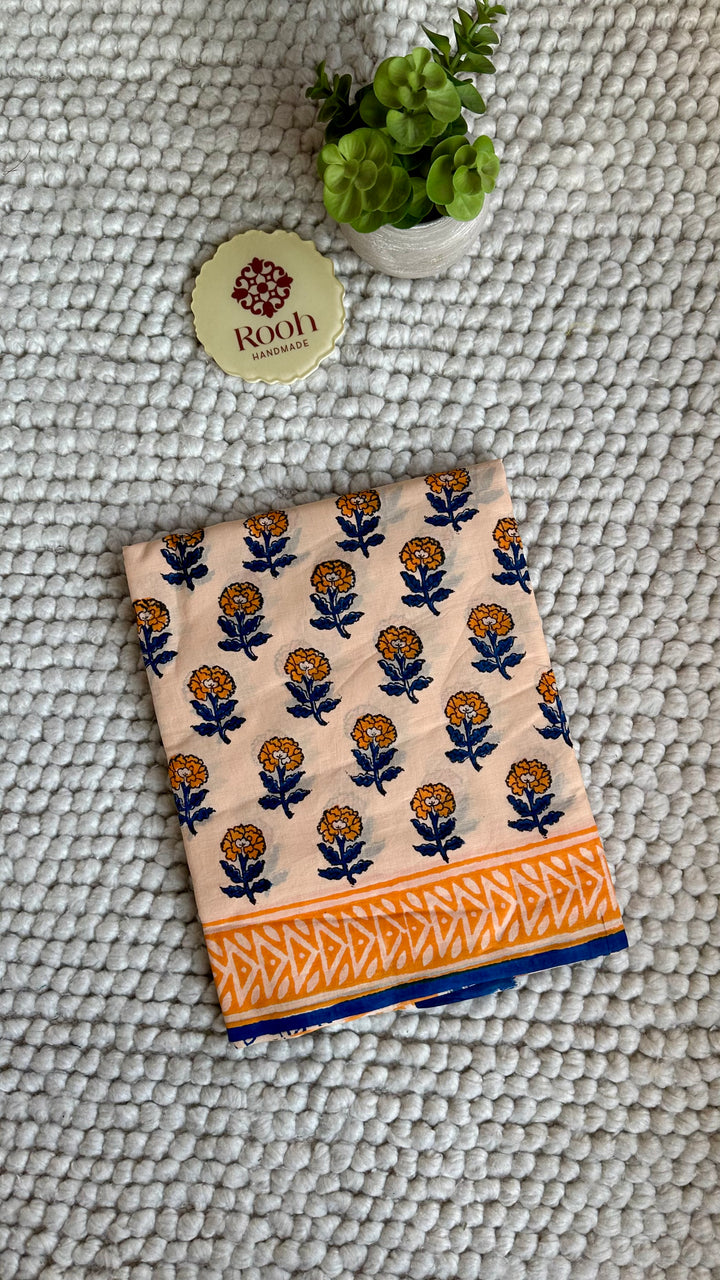 BAGRU HAND BLOCK PRINTED SOFT MULMUL COTTON SAREE- 142