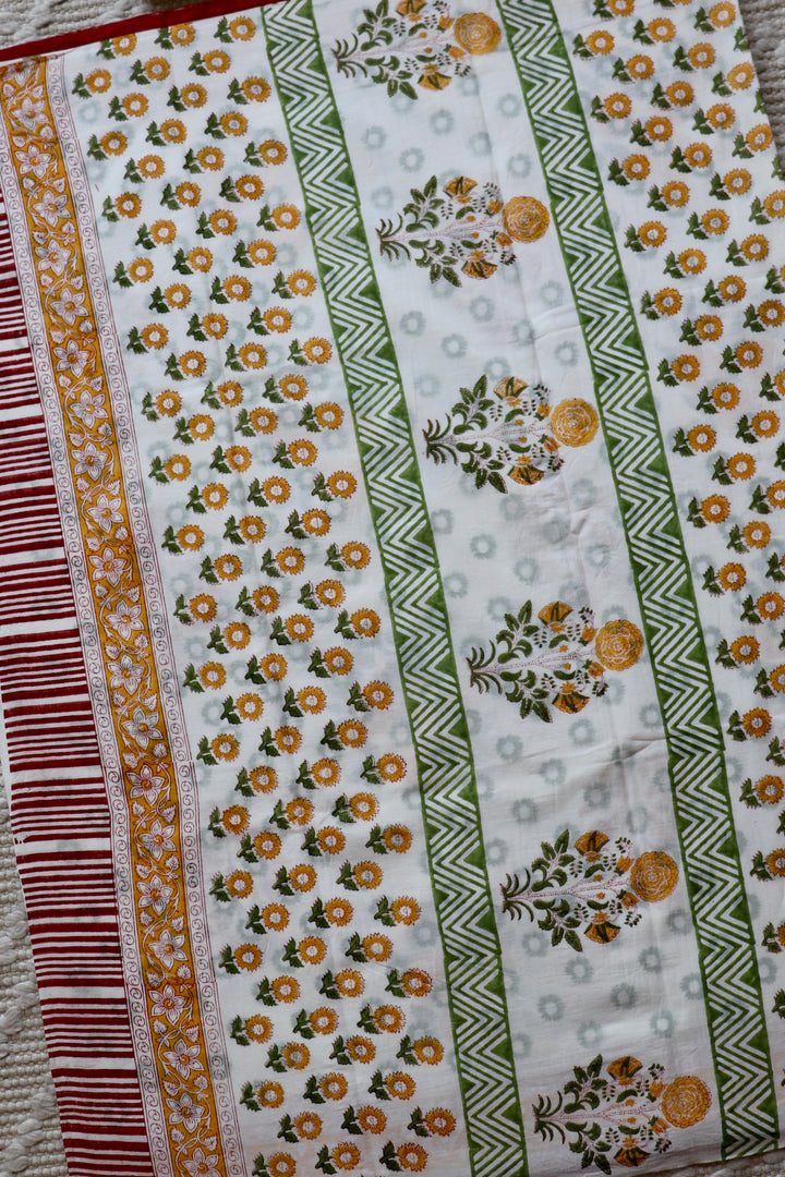 BAGRU HAND BLOCK PRINTED SOFT MULMUL COTTON SAREE- 090