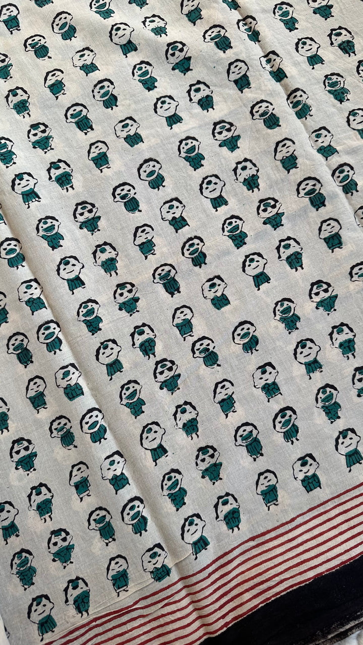 BAGRU HAND BLOCK PRINTED SOFT MULMUL COTTON SAREE- 138