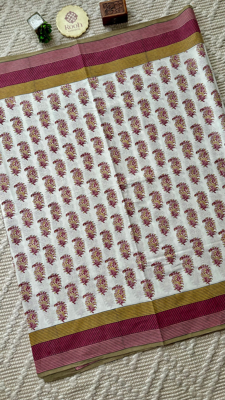 SANGANERI HAND BLOCK PRINTED SOFT MULMUL COTTON SAREE- 015