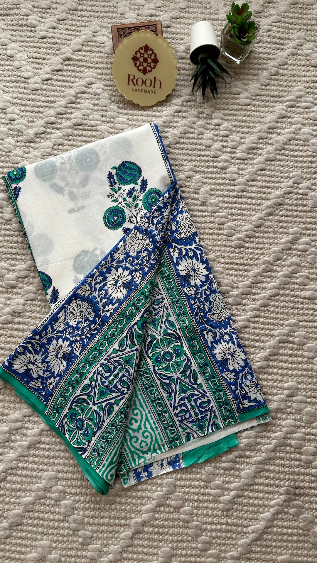 BAGRU HAND BLOCK PRINTED SOFT MULMUL COTTON SAREE- 065