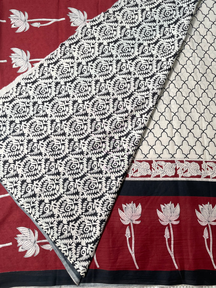 BAGRU HAND BLOCK PRINTED SOFT MULMUL COTTON SAREE- 077 (DISPATCH TIME IS 3 TO 5 DAYS)