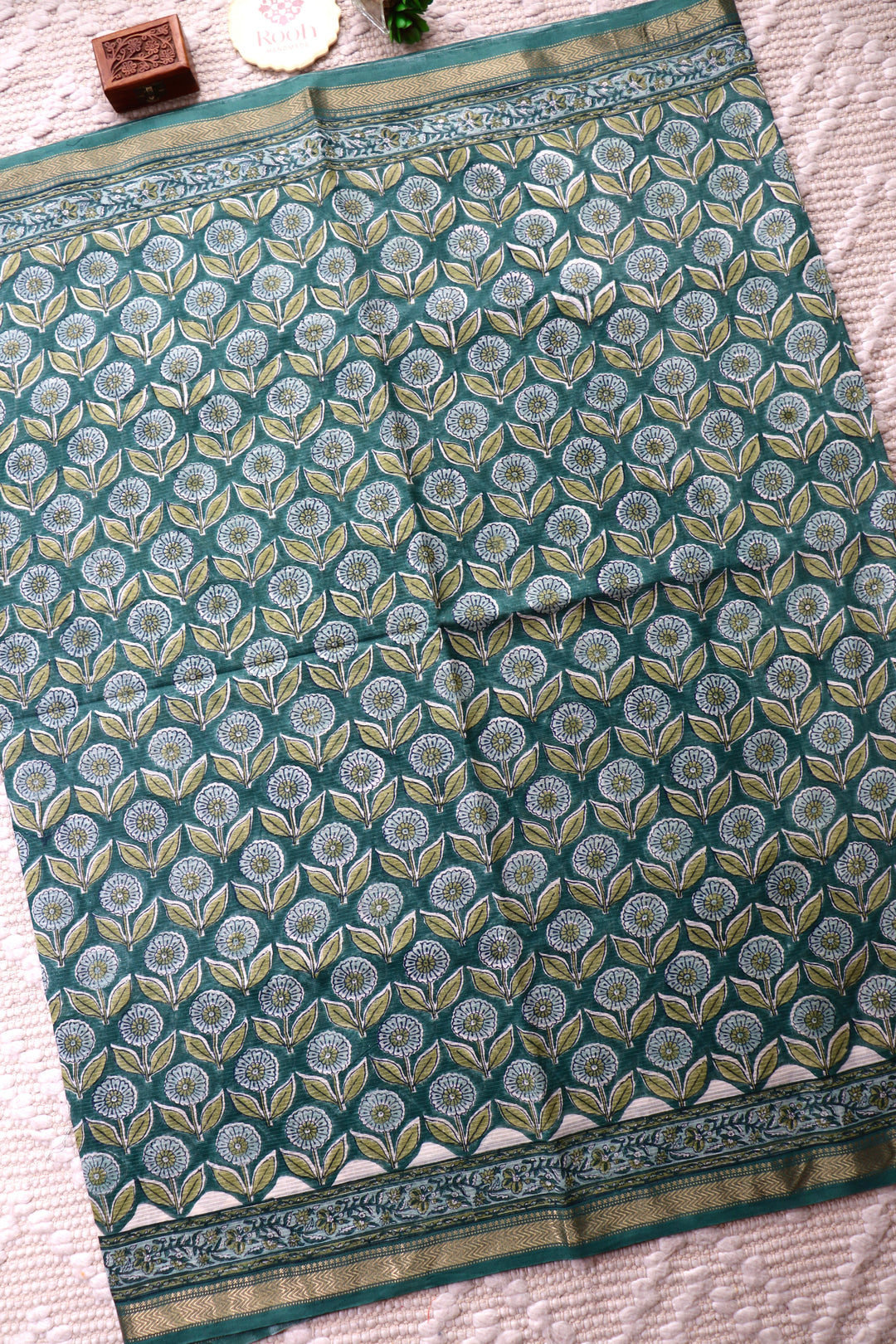 SANGANERI HAND BLOCK PRINTED SILK COTTON SAREE- 003