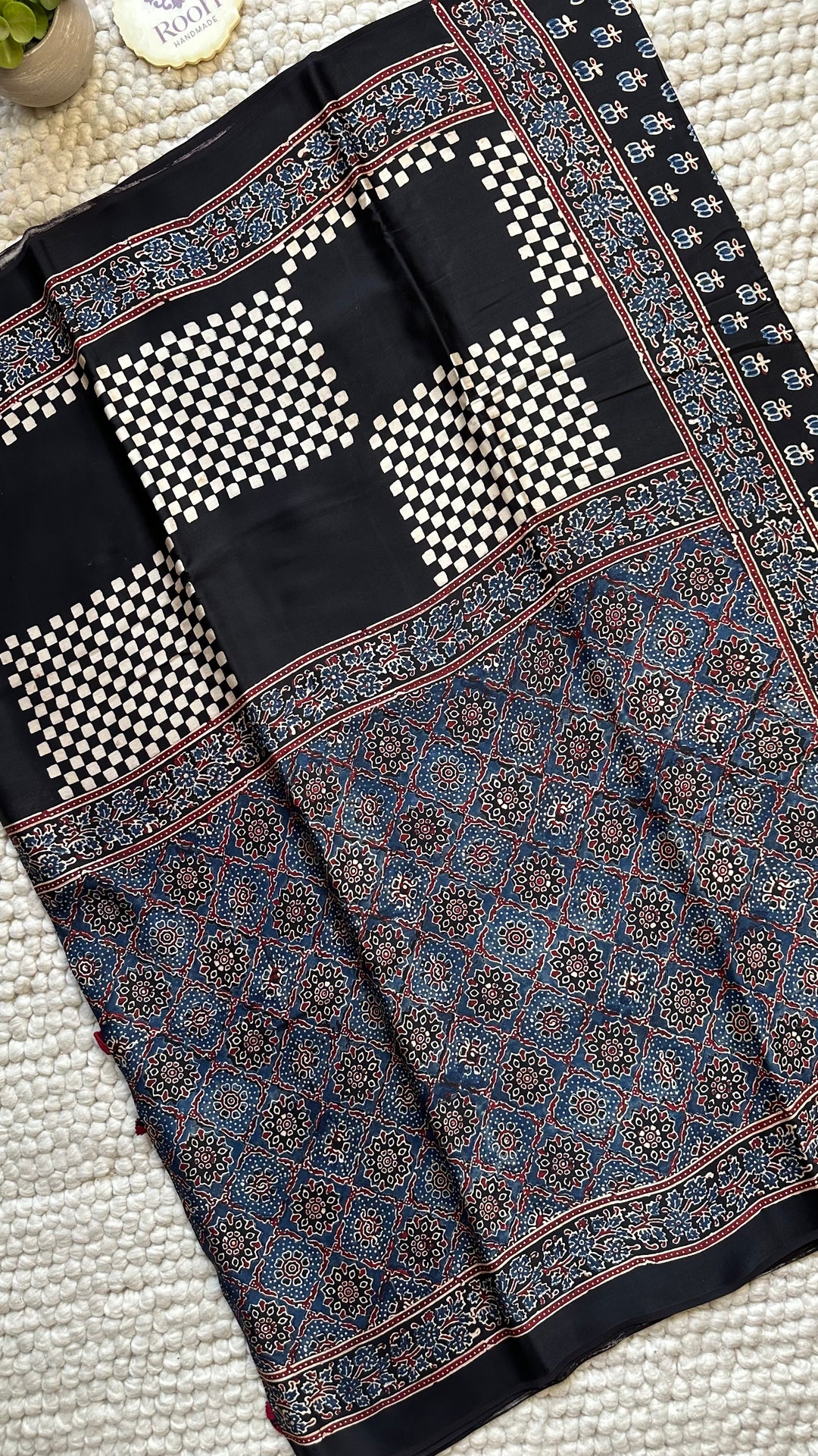 ROOH EXCLUSIVES- AJRAKH HAND BLOCK PRINTED PREMIUM MODAL SILK SAREE 15