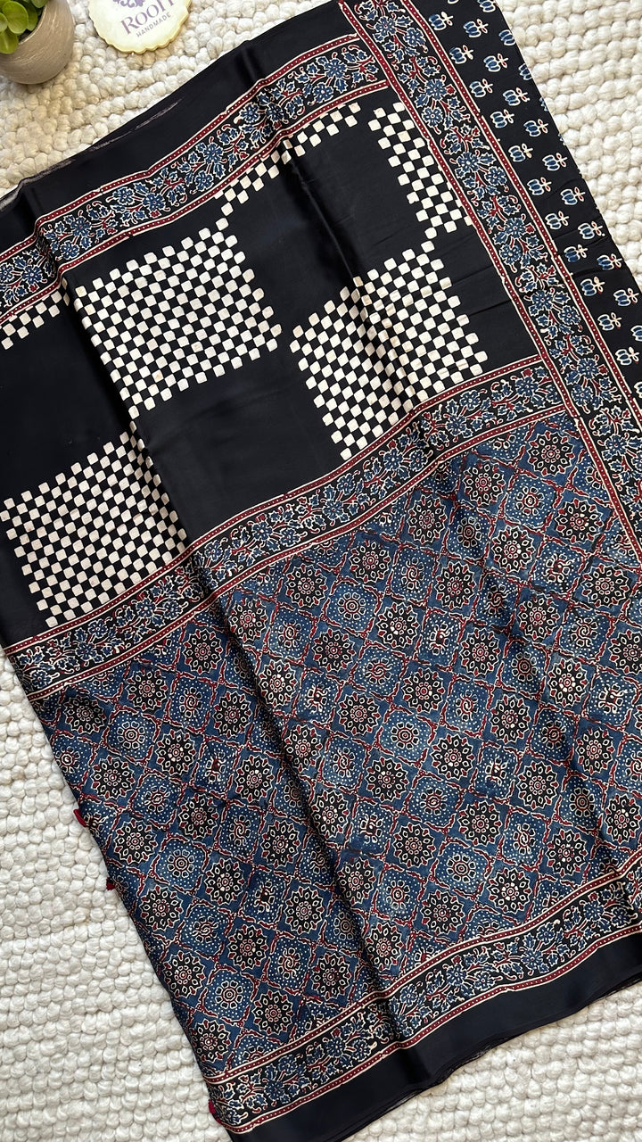 ROOH EXCLUSIVES- AJRAKH HAND BLOCK PRINTED PREMIUM MODAL SILK SAREE 15