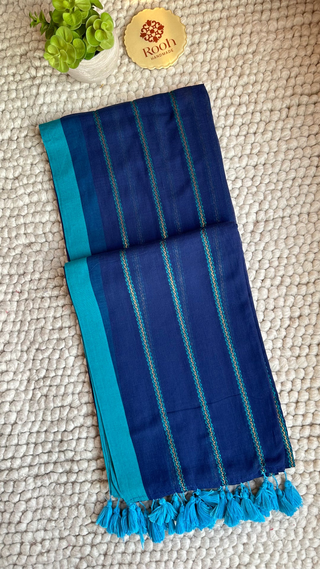 NAVI BLUE ZARI LINES PURE SUPER SOFT MULMUL COTTON SAREE - 019