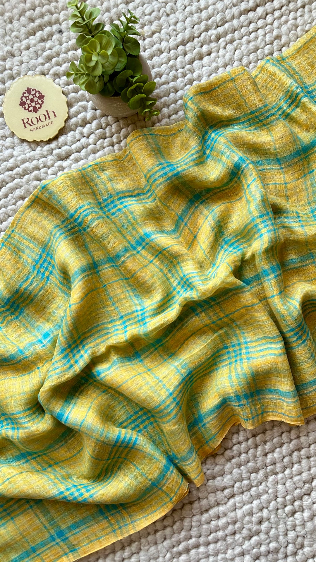 Multi Colour Checked Pure Handwoven Linen Saree - 005