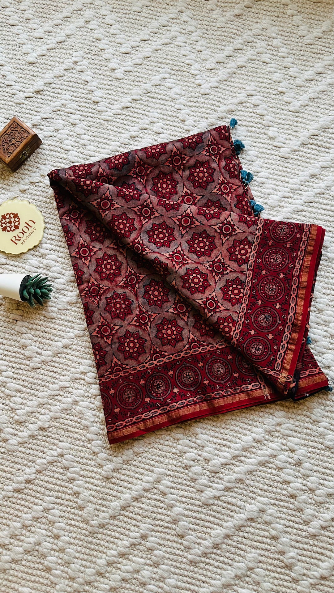 LALEEMA - AJRAKH HAND BLOCK PRINTED CHANDERI SILK COTTON SAREE