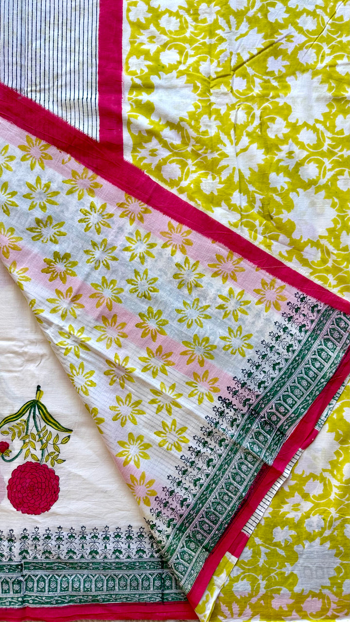 BAGRU HAND BLOCK PRINTED SOFT MULMUL COTTON SAREE- 054