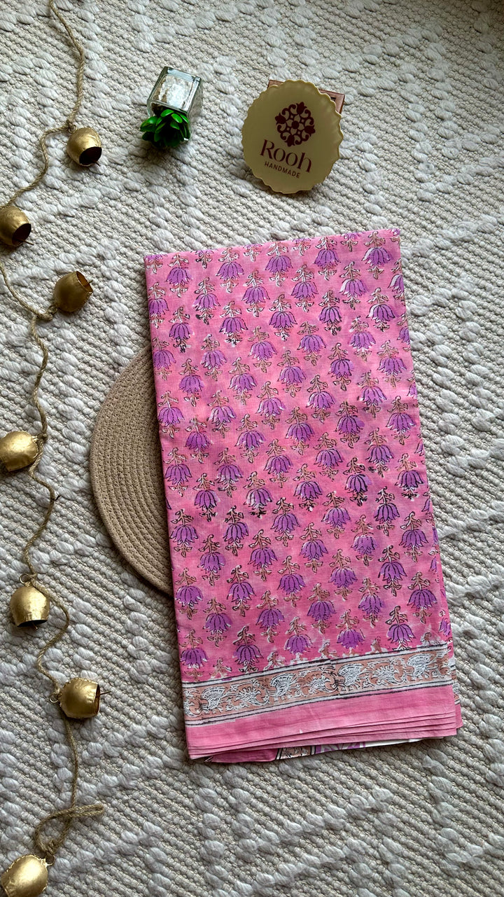 BAGRU HAND BLOCK PRINTED SOFT MULMUL COTTON SAREE- 088