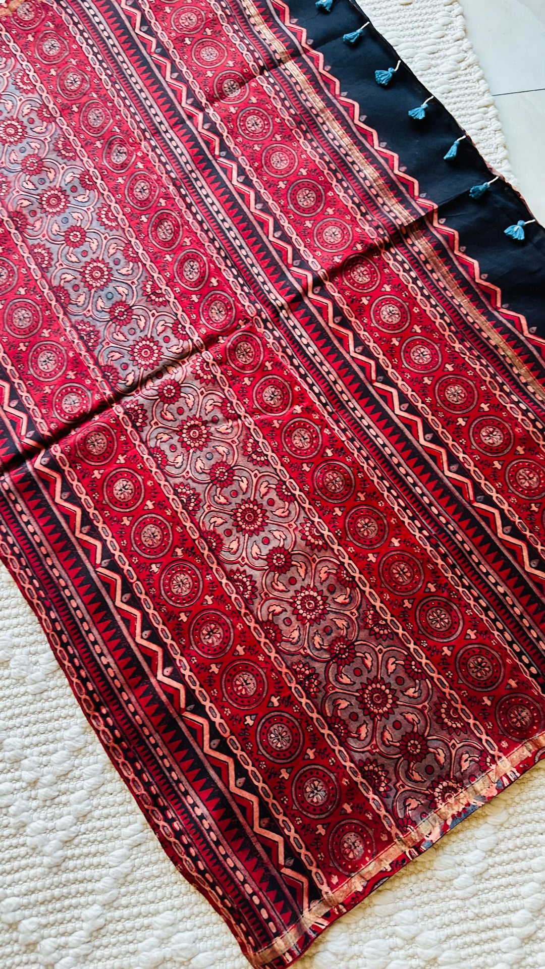 LALEEMA - AJRAKH HAND BLOCK PRINTED CHANDERI SILK COTTON SAREE