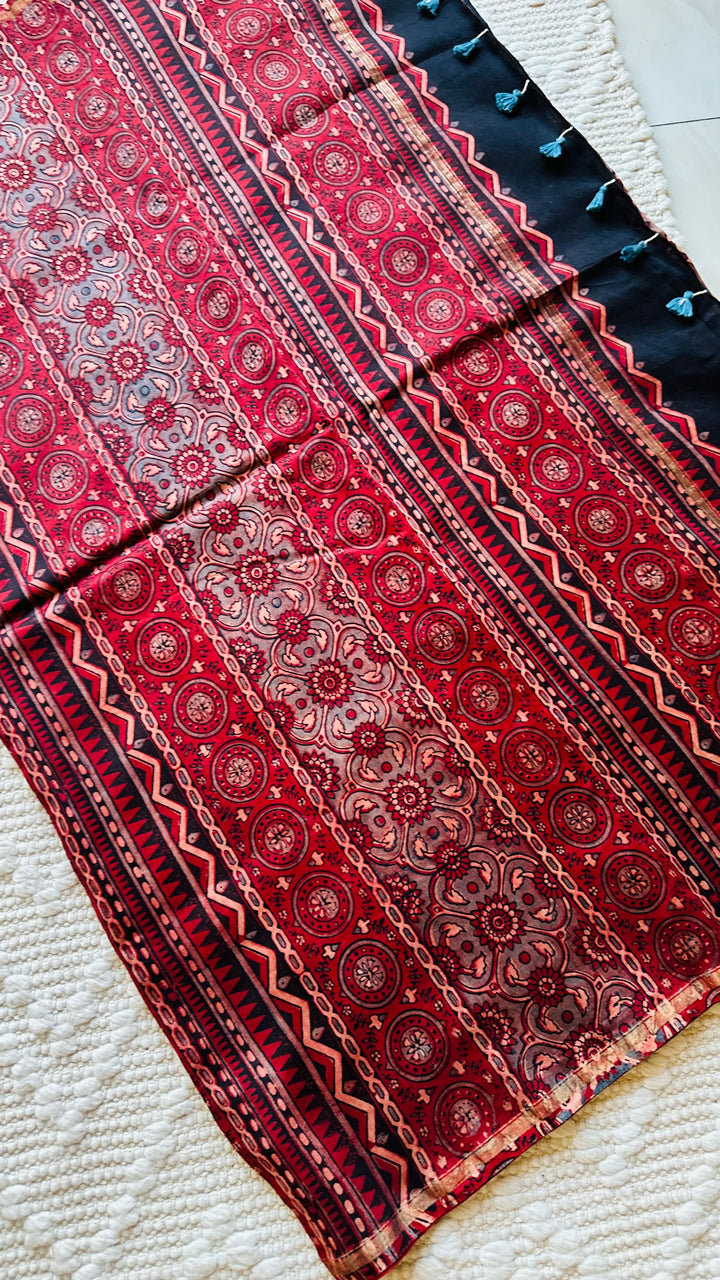 LALEEMA - AJRAKH HAND BLOCK PRINTED CHANDERI SILK COTTON SAREE