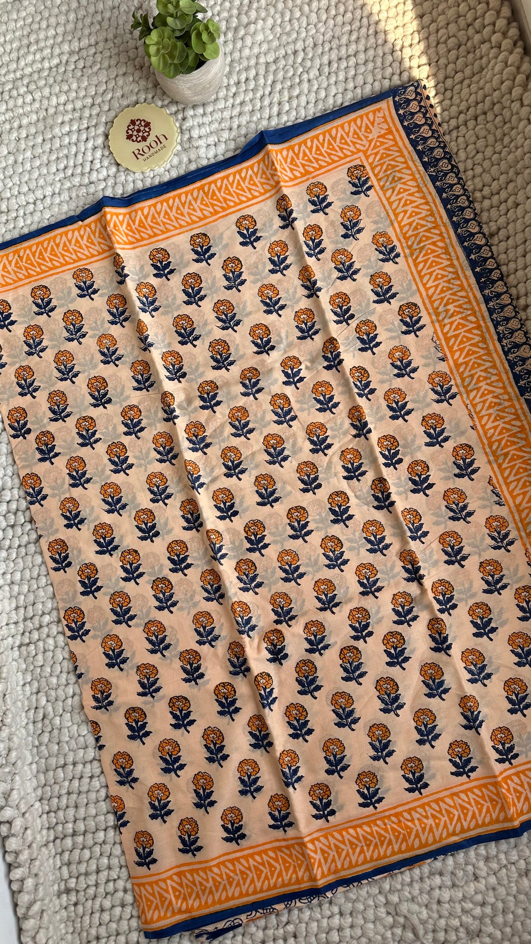 BAGRU HAND BLOCK PRINTED SOFT MULMUL COTTON SAREE- 142