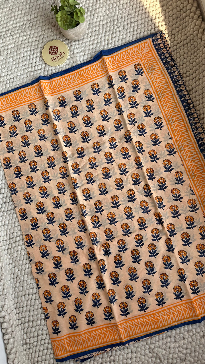 BAGRU HAND BLOCK PRINTED SOFT MULMUL COTTON SAREE- 142