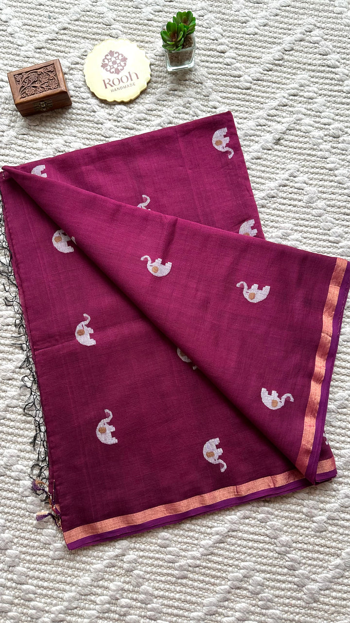 PREMIUM JAMDANI WEAVE HANDWOVEN PURE SILK BY PURE COTTON SAREE - ROYAL MAGENTA