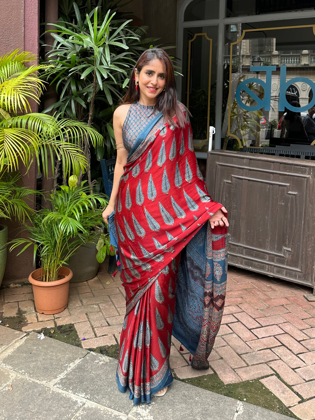 MADDER PINES - SUPER PREMIUM & BUTTERY SOFT AJRAKH HAND BLOCK PRINTED MODAL SILK SAREE (ONLY AVAILABLE ON PRE ORDER- DISPATCH TIME IS 35 TO 40 DAYS)