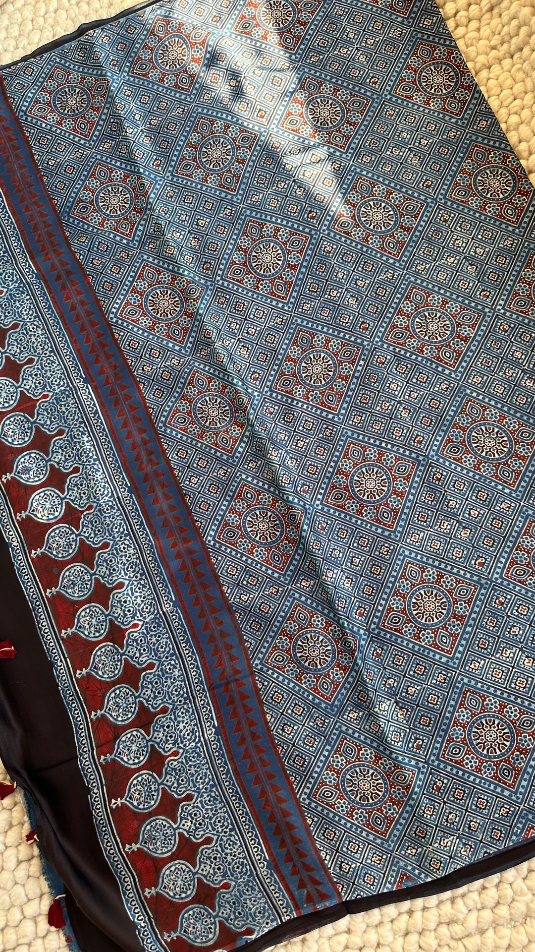 MARBLE INDIGO CHARMS  - AJRAKH HAND BLOCK PRINTED PREMIUM MODAL SILK SAREE