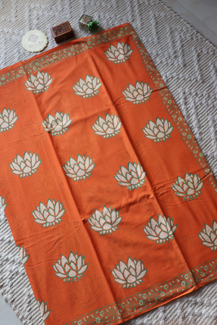 BAGRU HAND BLOCK PRINTED SOFT MULMUL COTTON SAREE- 069